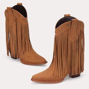 NEW! Cowgirl Boots with Star Studded, Pointed Toe and Chunky Heel – Mid Calf